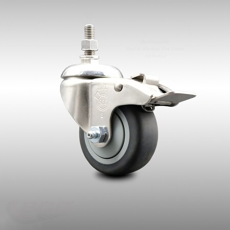 Service Caster 3.5 Inch 316SS Thermoplastic Rubber Swivel 3/8 Inch Stem Caster Total Lock Brake SCC-SS316TSTTL20S3514-TPRB-381615